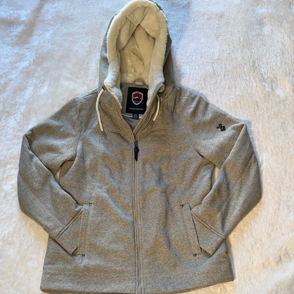 1 Madison Women’s Heritage Collection Gray Hooded Jacket 🌺 Cream Lining SZ M - Picture 1 of 10